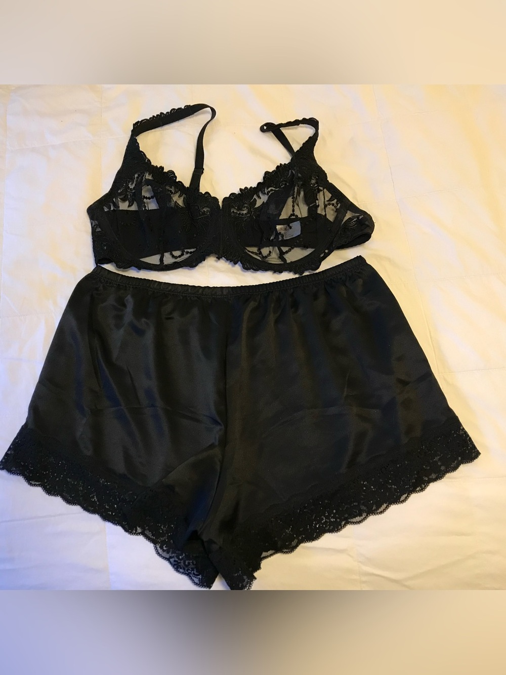 Black Lace and Satin lingerie set. Women Intimates